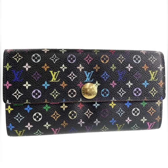 Louis Vuitton Takashi Murakami Sarah Multicolored Monogram Wallet Black LV OS - Picture 15 of 16